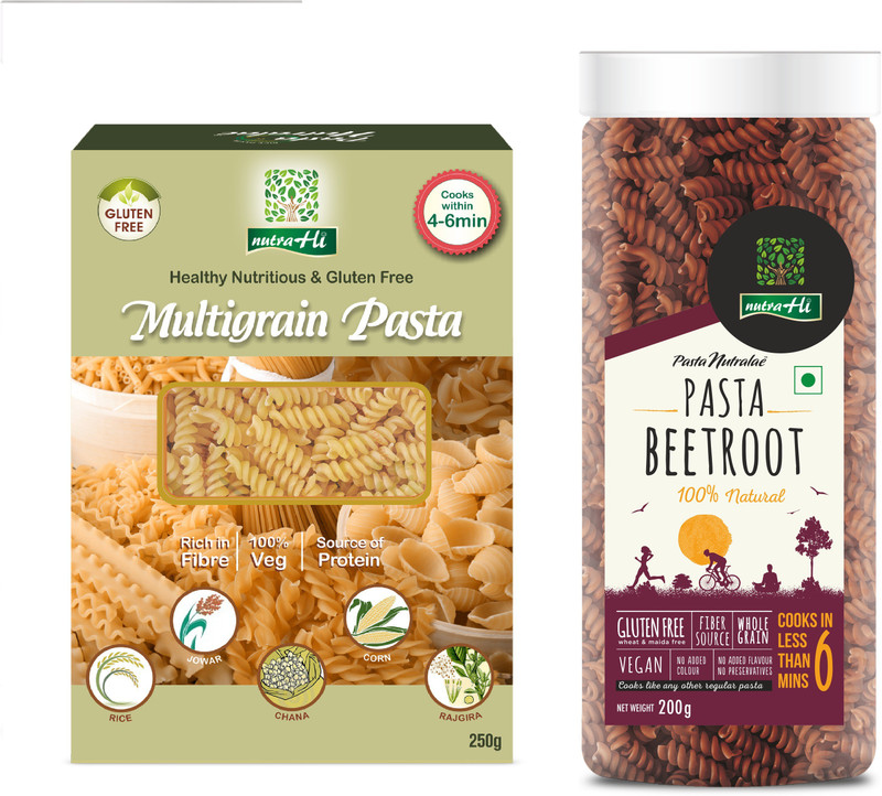 NutraHi Multigrain Gluten free pasta - 250g + Beetroot Gluten free pasta - 200g (Combo) Pasta(Pack of 2, 450 g)
