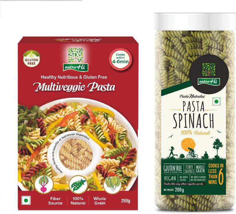NutraHi Multiveggie Gluten free pasta + Spinach Gluten free pasta (Combo) Pasta(Pack of 2, 450 g)