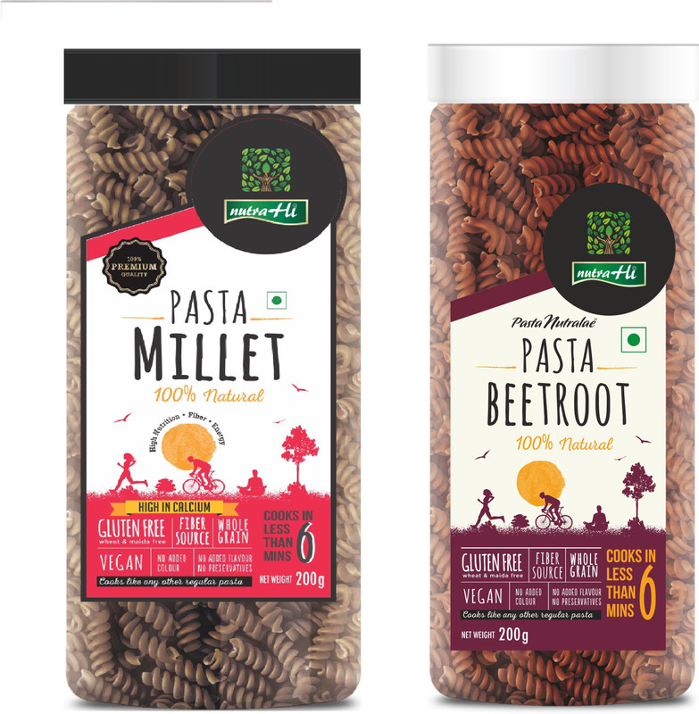 NutraHi Beetroot Gluten free pasta + Millet Gluten free pasta each (Combo) Pasta(Pack of 2, 400 g)