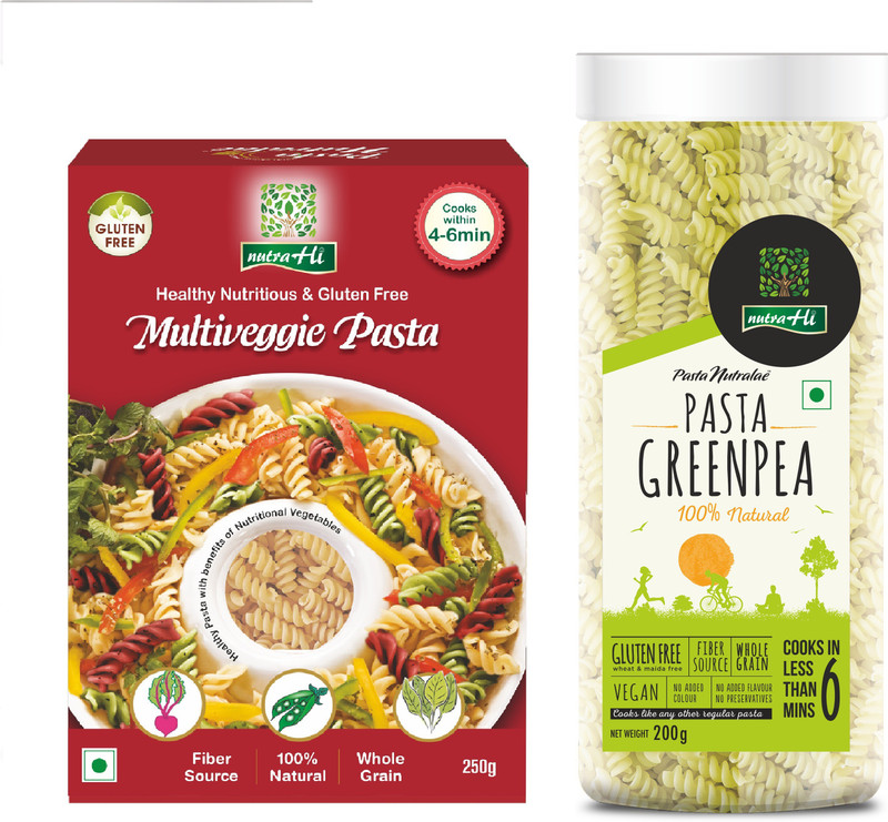 NutraHi Multiveggie Gluten free pasta + Greenpea Gluten free pasta (Combo) Pasta(Pack of 2, 450 g)