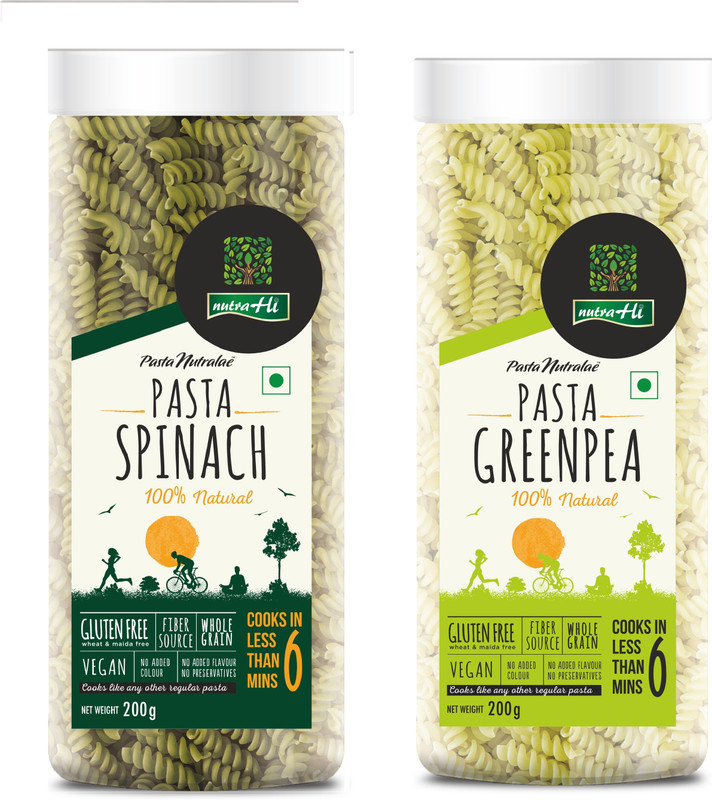 NutraHi Spinach Gluten free pasta + Green Pea Gluten free pasta (Combo) Pasta(Pack of 2, 400 g)