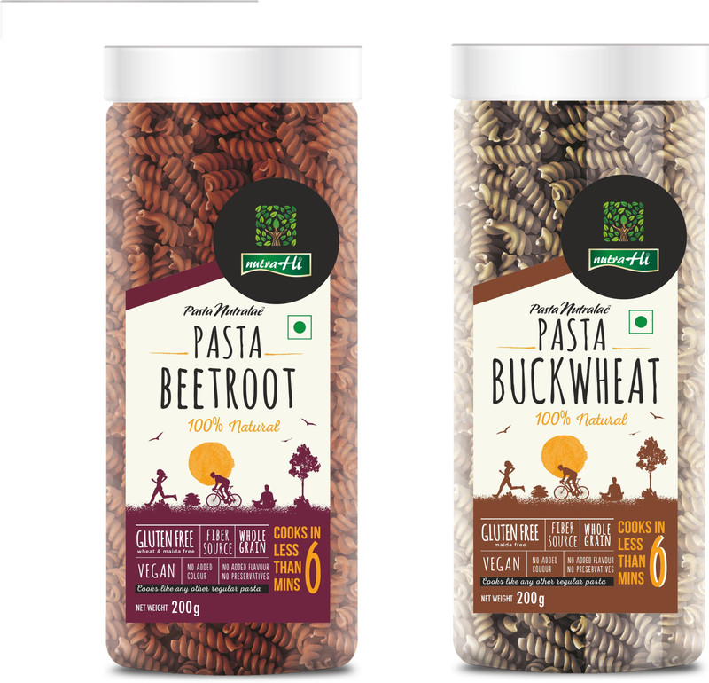 NutraHi Beetroot Gluten free pasta + Buckwheat Gluten free pasta (Combo) Pasta(Pack of 2, 400 g)