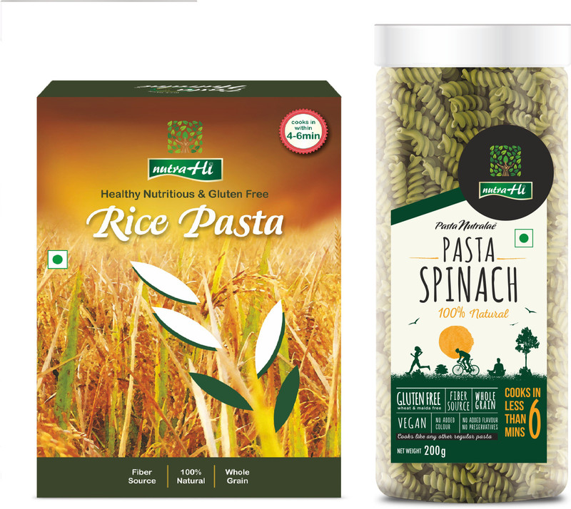 NutraHi Rice Gluten free pasta - 250g + Spinach Gluten free pasta - 200g (Combo) Pasta(Pack of 2, 450 g)