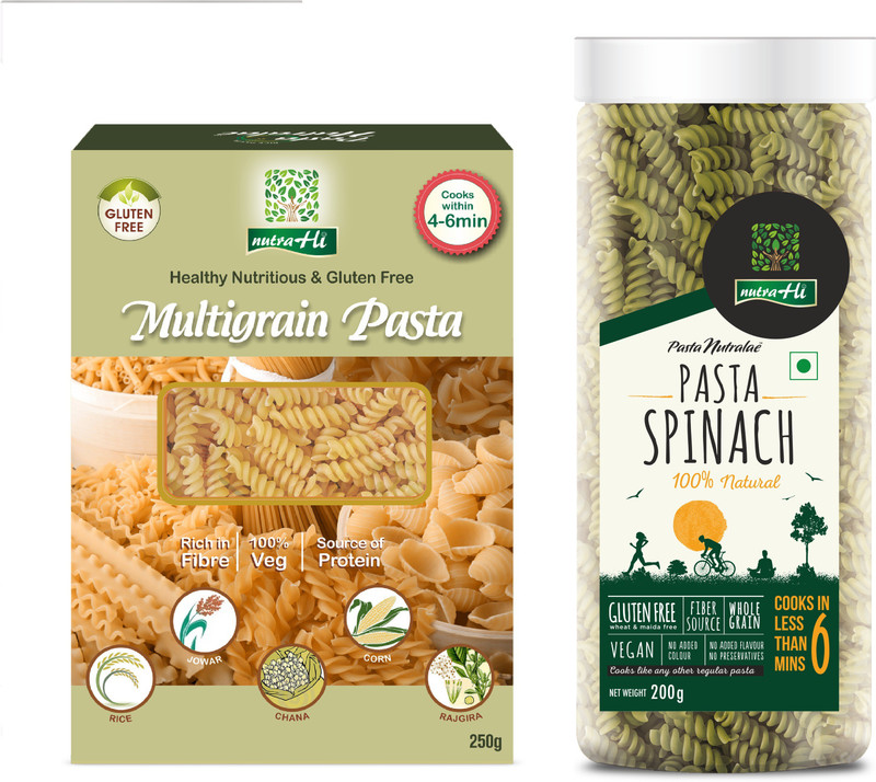 NutraHi Multigrain Gluten free pasta - 250g + Spinach Gluten free pasta - 200g (Combo) Pasta(Pack of 2, 450 g)