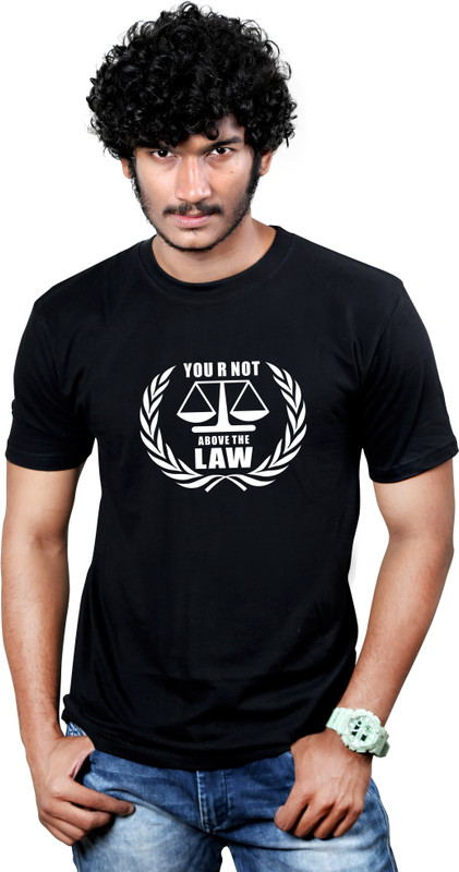 tenfox Graphic Print Men Round or Crew Black T-Shirt