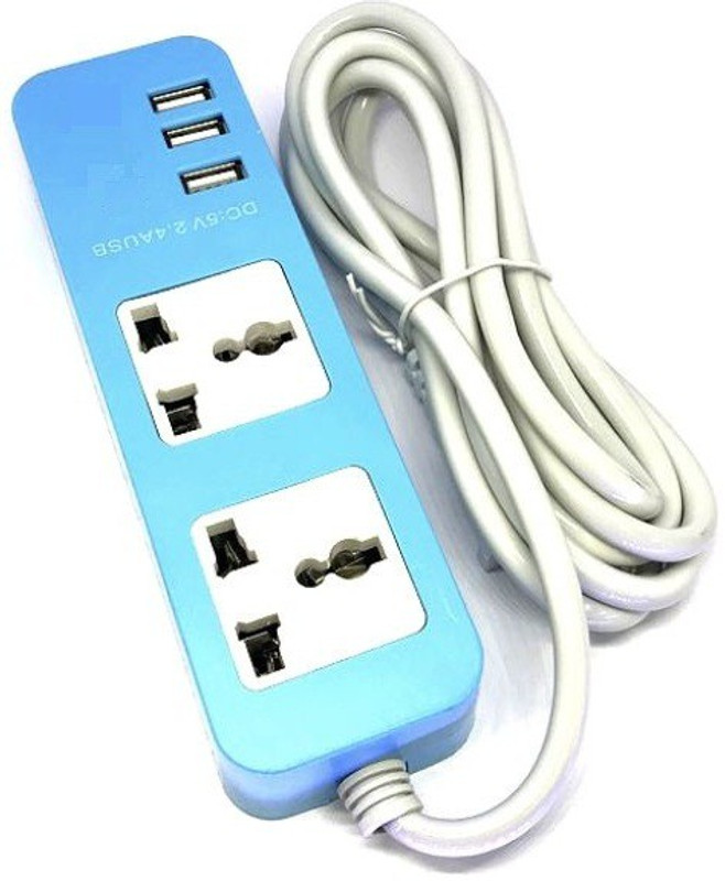 glink Extension cord, Power Strip With USB, Smart Power Strip 2 Outlet, 3 port USB Charger 2 Socket Surge Protector(Blue)