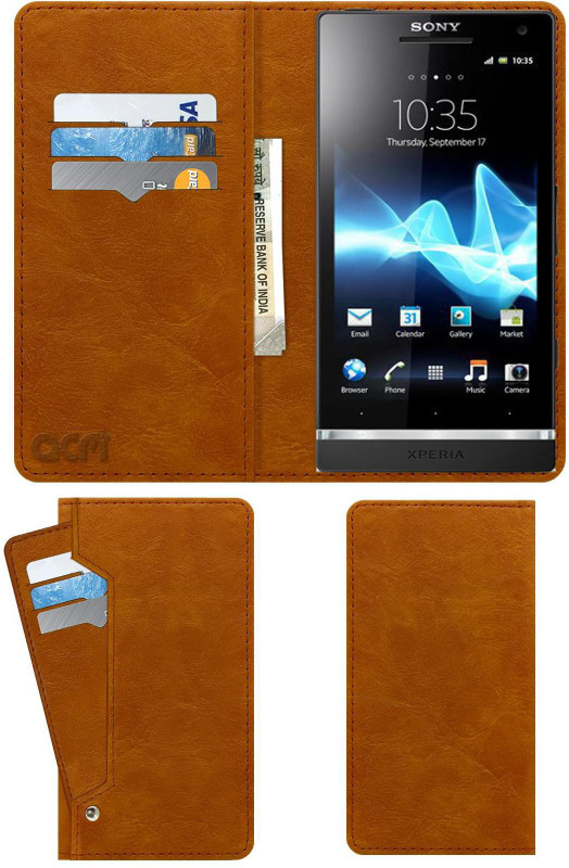 ACM Wallet Case Cover for Sony Xperia S Lt26i(Classic Golden, Cases with Holder)
