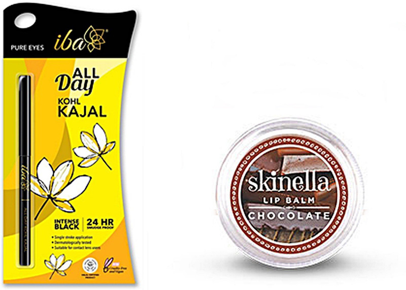 skinella Chocolate Lip Balm 15gm and All Day Kohl Kajal (Jet Black)(Set of 2)