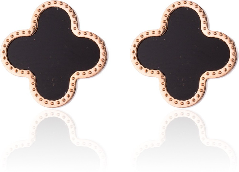 saphira Fashion Statemen Cleef & Arpels Vintage Black stainless steel Flower Stud Earrings with Party Wear Stylish Earrings for Girls/Women Stainless Steel Stud Earring