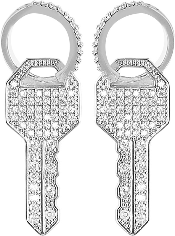 keyline Trendy Key Pattern American Diamond Earring For Women Cubic Zirconia Copper Hoop Earring