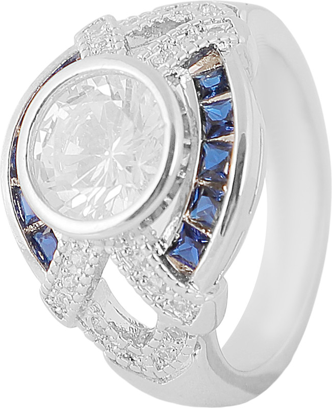 keyline Beautiful Design Blue Colour Crystal Clean American diamonds Platinum Plated Ring For Girl Women Copper Cubic Zirconia Platinum Plated Ring