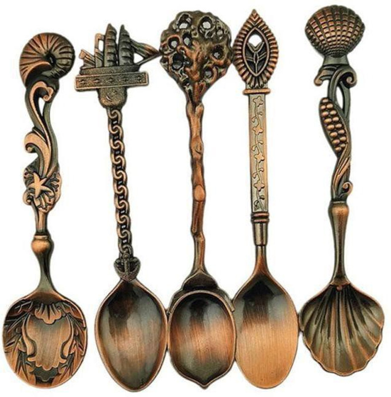 SBE New Arrivals Royal Style Carved Small Coffee Spoon Flatware Cutlery Kitchen Dining Bar Tools Bronze Coffee Spoon Set(Pack of 5) SBE New Arrivals Royal Style Carved Small Coffee Spoon Flatware Cutlery Kitchen Dining Bar Tools Bronze Coffee Spoon Set(Pack of 5)