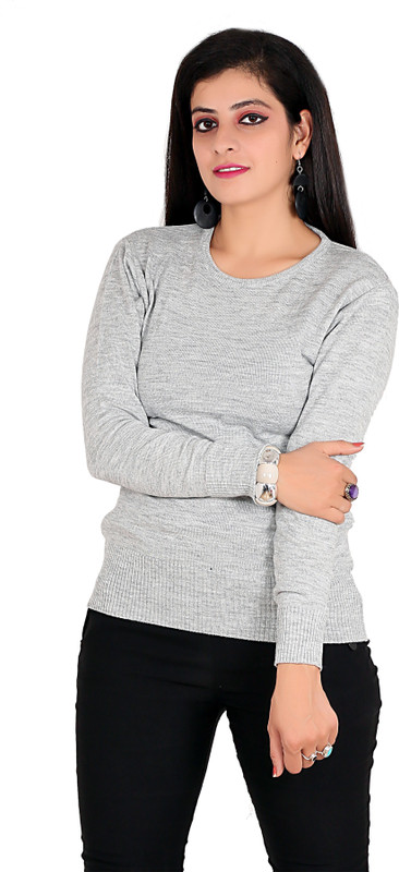 western vastra Solid Round Neck Casual Women Grey Sweater