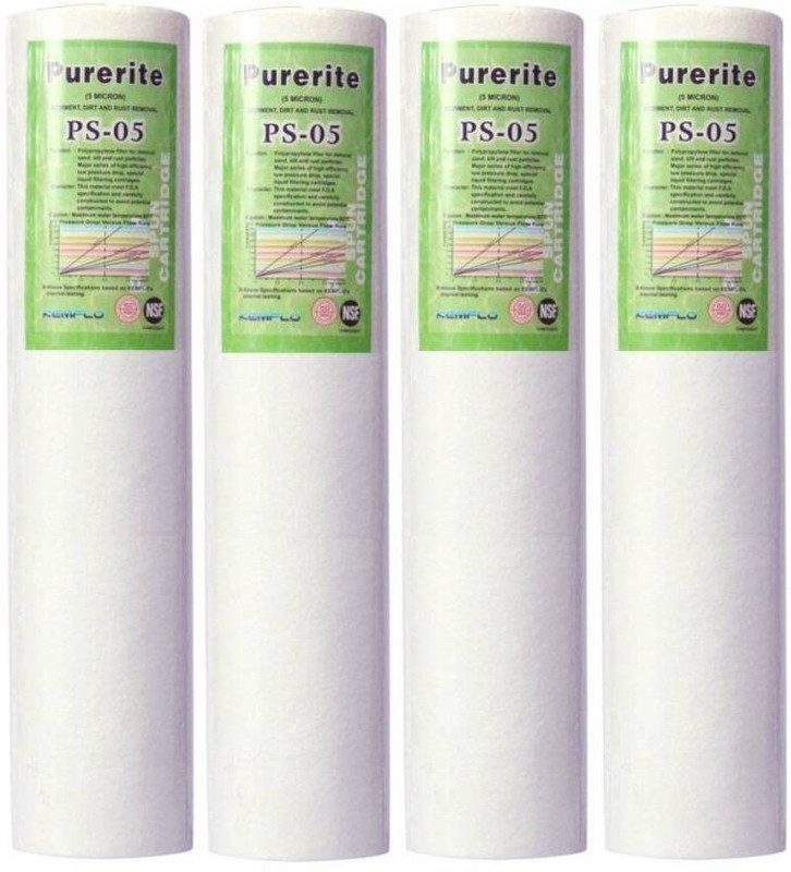 purerite PP/Spun/Pre-Filter Cartridge For RO/UV Water Purifier Size 10" Micron 5 Pleated Filter Cartridge ( Pack of 4) Solid Filter Cartridge(.5, Pack of 4)