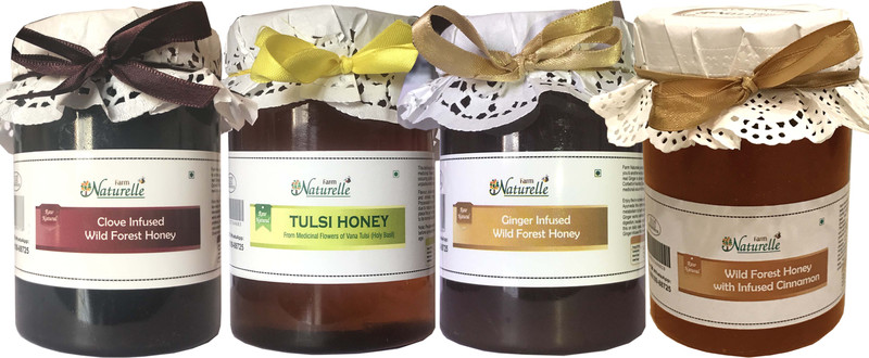 Farm Naturelle (815 Gmsx 4 Combo Pack) Real Tulsi - Ginger- Clove & Cinnamon Infused Honey -Immense Medicinal Value(3260 g, Pack of 4)