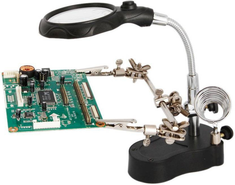 uptodateprouducts LED Magnifying Soldering Iron Stand 2.5X Helping Hand Clip LED Magnifying Soldering Iron Stand 2.5X Magnifier (Black, Silver)(siliver & black)