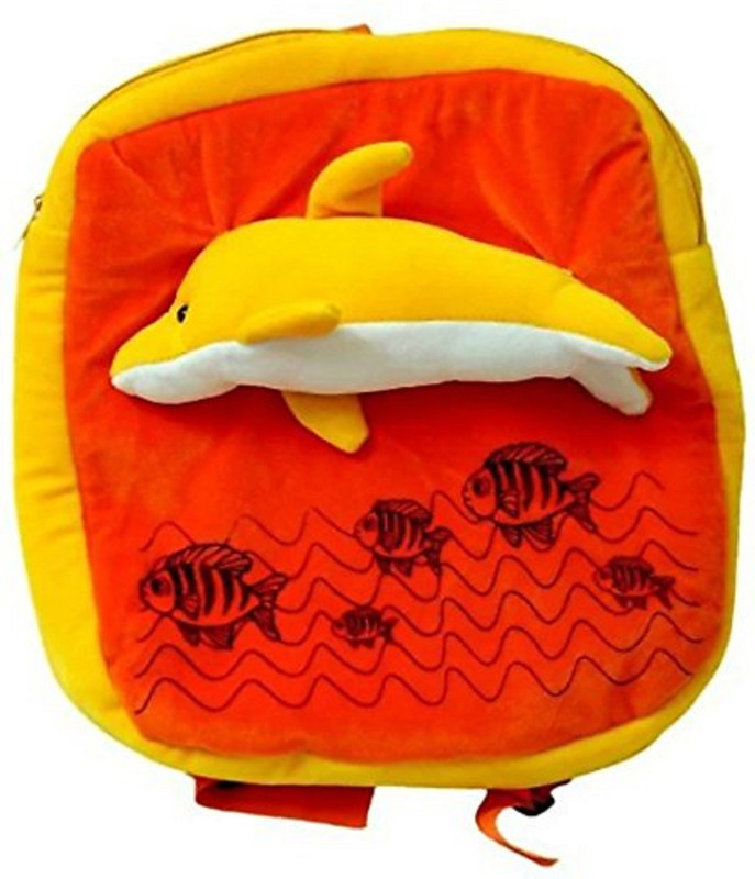 jassi toys Soft Toy School Bag with Dolphin Fish/Ultra Soft Plush Teddy Bear Bag/Soft Toy School Bag for Kids,Picnic Bag,Carry Bag,Travelling Bag (Red : Yellow)  - 30 cm(Red)