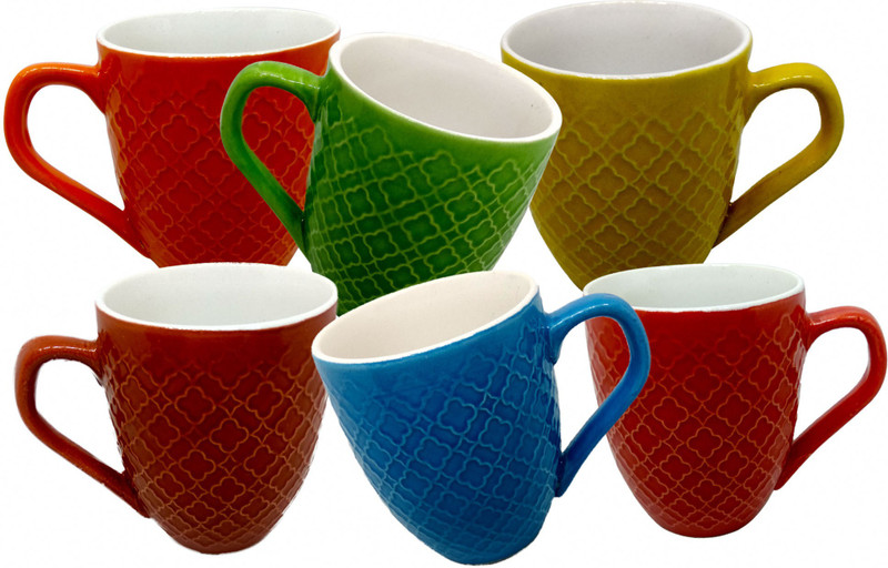 buy genuine Multicolor Stoneware Cold Coffee Mug Hot Tea/Coffee Cup Attractive Design Cup Tableware Gift set diwali gift for friends and family Ceramic(Multicolor, Pack of 6)