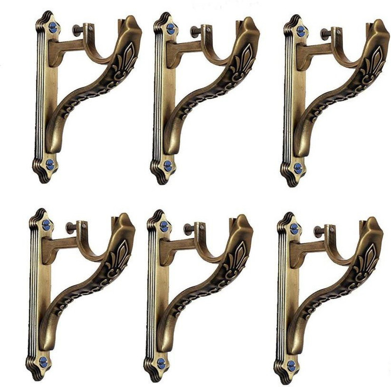 boruz Gold Rod Rail Bracket, Curtain Knobs