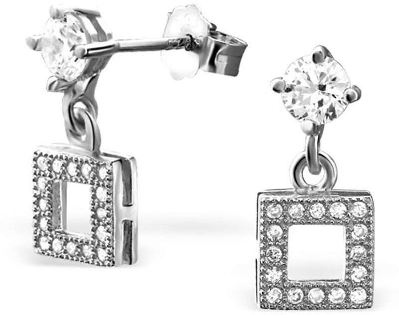 jewelit by sz Studded Signboard Earrings Cubic Zirconia Sterling Silver Stud Earring