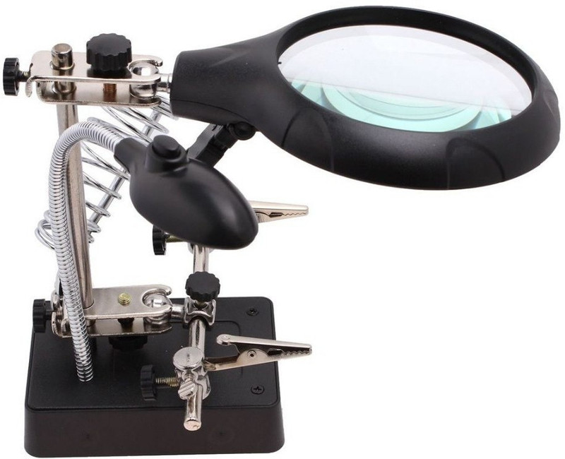 uptodateprouducts mabnifying Solder Iron Stand 2.5x 7.5x 10x 16129-C Welding magnifying glass 5 LED Auxiliary Clip Magnifier 3 In1 Hand Soldering Solder Iron Stand Holder Station(silver & black)