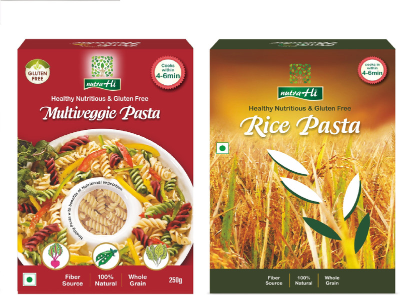 NutraHi Multiveggie Gluten free pasta + Rice Gluten free pasta ( Combo ) Fusilli Pasta(Pack of 2, 500 g)