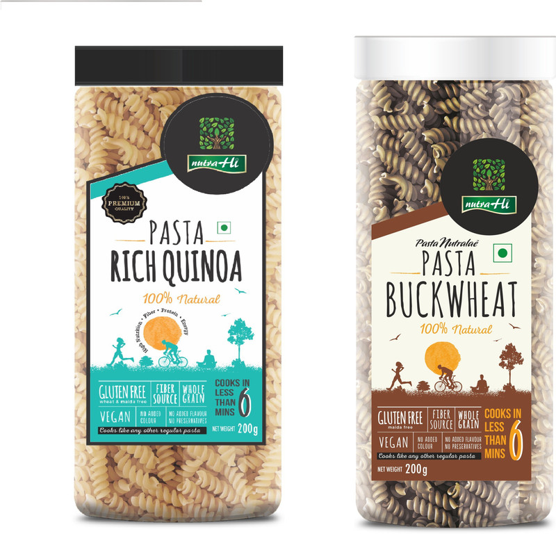 NutraHi Rich Quinoa Gluten free pasta + Buckwheat Gluten free pasta (Combo) Fusilli Pasta(Pack of 2, 400 g)