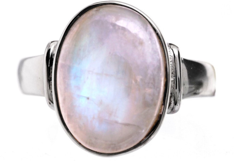 labh traders Moonstone 7.25 Ratti Silver Moonstone Silver Plated Ring