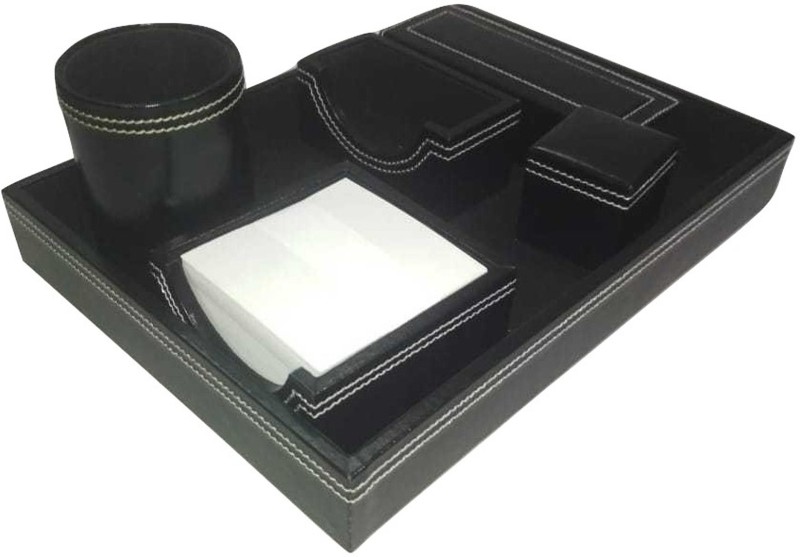 Adeeba 6 Compartments Faux Leather Office Desk Organizer Black