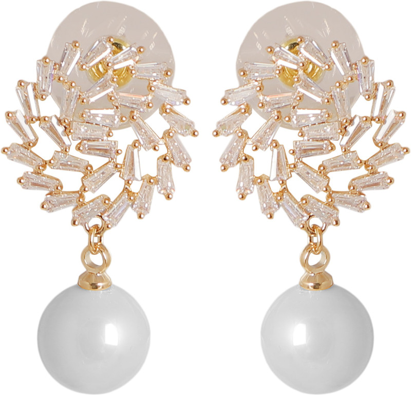 keyline Gold Plated Beautiful Pearl American Diamond Unique Earring For Girls Cubic Zirconia Copper Drops & Danglers