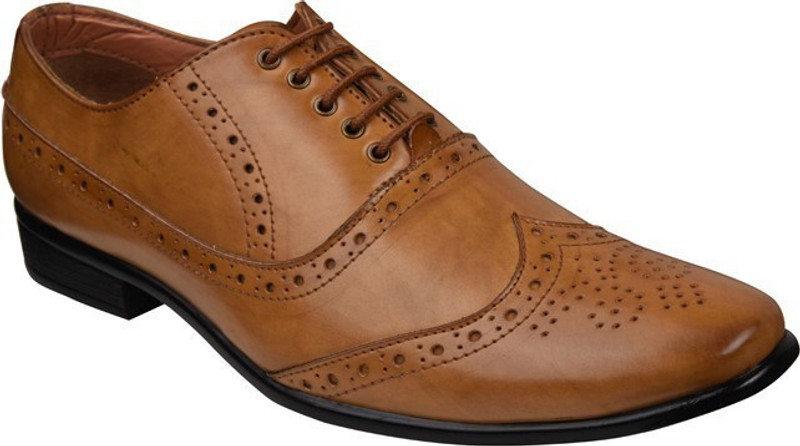 3amigos 3 Amigos Brown Leather Shoes For Men Synthetic Leather Slip On Style Shoes Derby For Men(Tan)