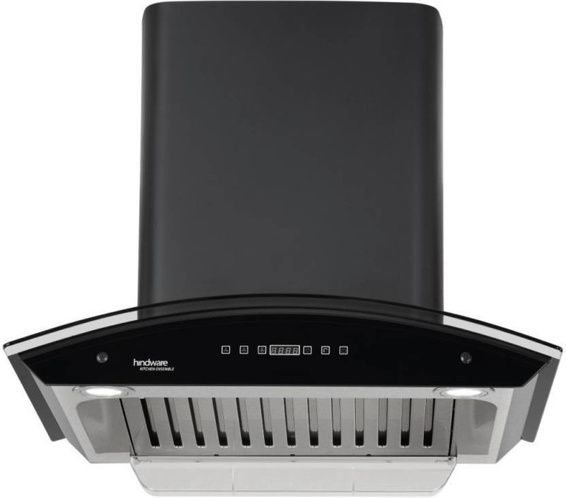 Hindware Cleo Heat Chimney 60cm 1200m3/hr Black Auto Clean Wall Mounted Chimney(Black, Stainless Steel 1200 CMH)