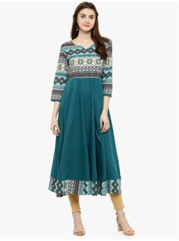indo terrain Casual Printed Women Kurti(Multicolor)