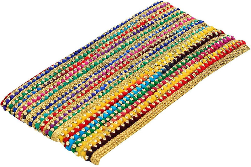 hariyanilace malti pompom mini pom pom with beads multicolor Saree Falls(Multicolor)