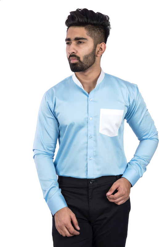 redfit Men Colorblocked Casual Light Blue, White Shirt