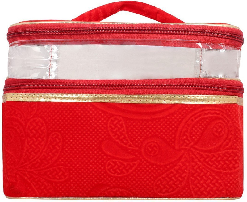 Roshiaaz Multipurpose Canvas Zipper pouch | Travel case | Stationery pouch | Money pouch Wallet | Makeup Kit | Jewellery Organizer | Vanity Bag For Traveling (Multicolor) | Toilet Kit Handbag Organizer| Medicine Bag | Best for Girls , Women | Gift your loved one Organizer bag Vanity Box(Red Color)