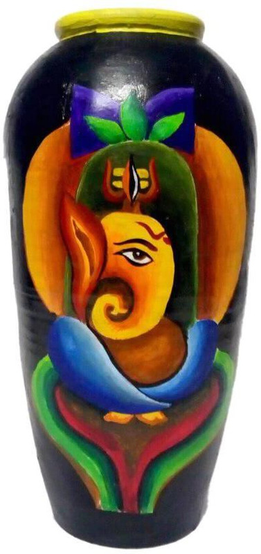 evonica Hand painted Tumbler Shape(Ganesha JI Flower Vase Terracotta Vase(11 inch, Multicolor)