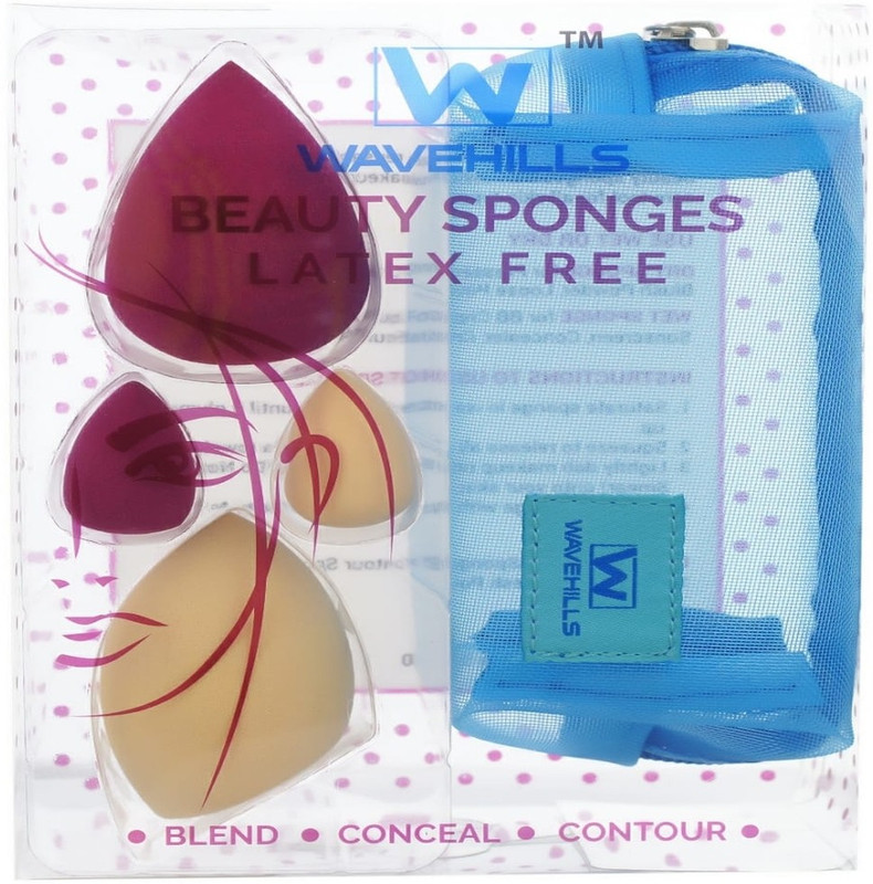 wavehills 4 Pcs Makeup Beauty Sponge set with a mesh bag, Foundation Blending Sponge,Flawless for Liquid, Creams, and Powders,Multi Color Makeup Sponges