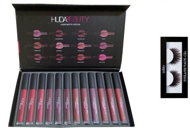 jollity Eyelash And Huda Beauty 12 Color Matte lIpstick(2 Items in the set)