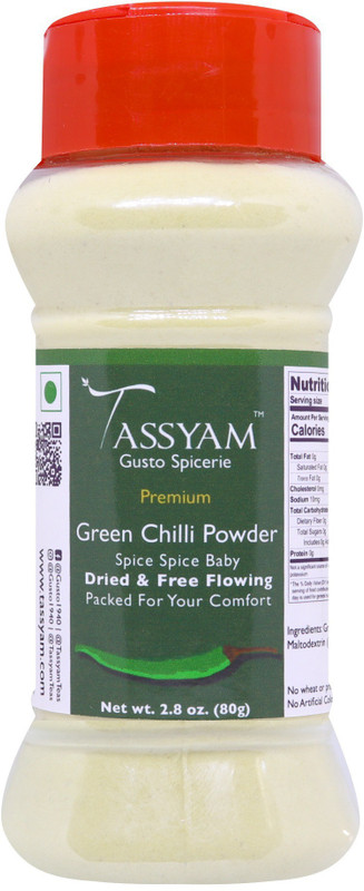 Tassyam Green Chilli Powder 80g | Dispenser Bottle(80 g)