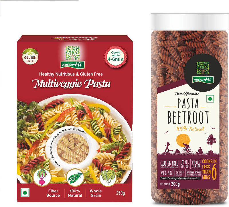 NutraHi Multiveggie Gluten free pasta + Beetroot Gluten free pasta (Combo) Fusilli Pasta(Pack of 2, 450 g)