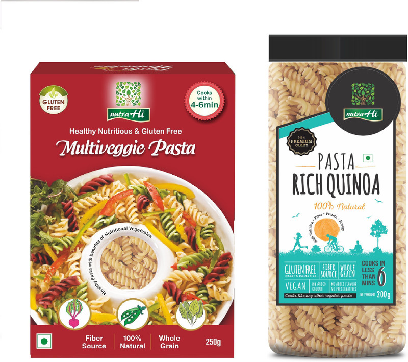 NutraHi Multiveggie Gluten free pasta + Rich Quinoa Gluten free pasta (Combo) Fusilli Pasta(Pack of 2, 450 g)