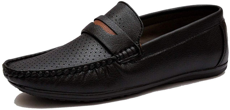 von huette Black punched stylish comfy slip on loafer for men's Loafers For Men(Black)