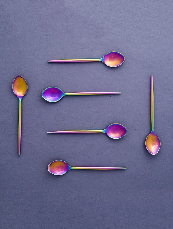strawberry collective Rainbow Dessert Spoons(Set of 6) Stainless Steel Dessert Spoon, Sugar Spoon, Yoghurt Spoon Set(Pack of 6)