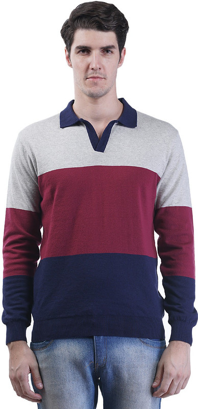 Kalt Striped Men Polo Neck Reversible Multicolor T-Shirt