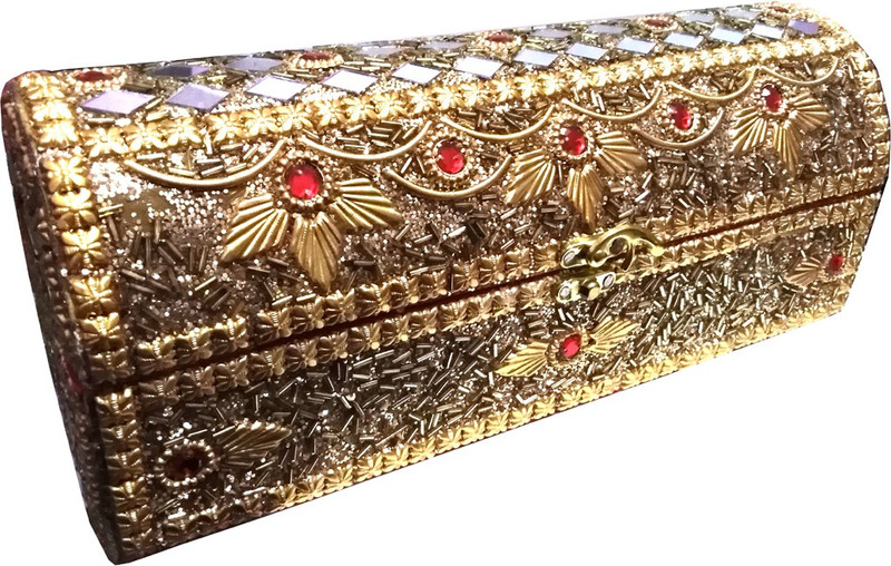 jarzi joris Jewellery Box Vanity Bangle Box Handmade Golden for Gift Oval Shaped 12.5 Inch vanity box Vanity Box (golden) vanity box Vanity Box(golden)