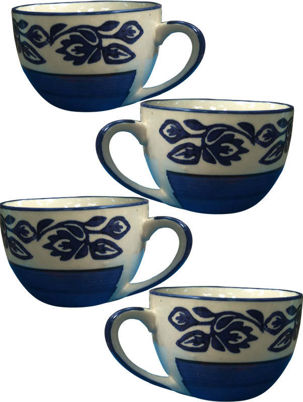 sawan shopping mart 4 Set Floral design Soup Bowl Ceramic/Stoneware (4 pc) Ceramic Disposable Soup Bowl(Blue, Pack of 4)