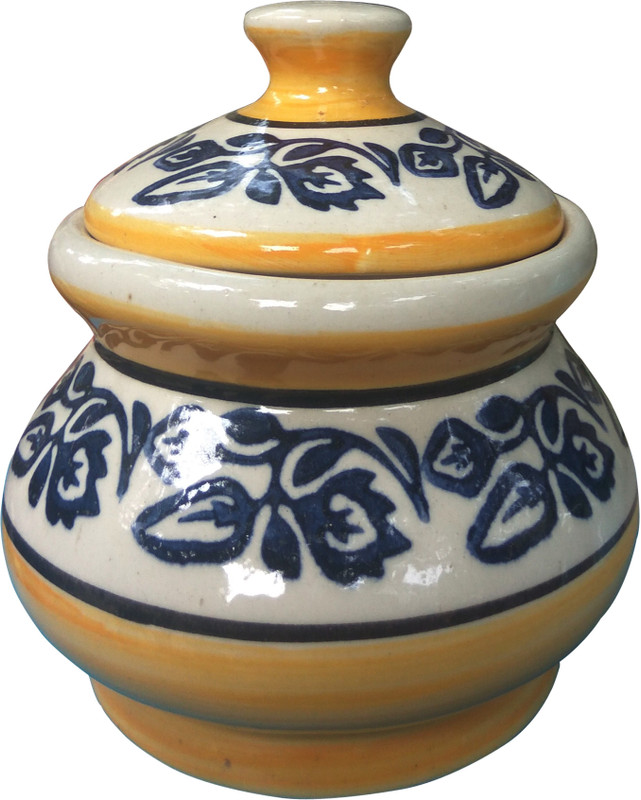 sawan shopping mart Ceramic Barni Set Multipurpose Barni for Chutney Pickle Spice Coffee Dinning Table Storage Container - 500 ml Ceramic Tea Coffee & Sugar ContainerÂ Pack of 1, Yellow Blue) Jars with Lid  - 500 ml Ceramic Pickle Container & Salt Pepper Container(Yellow)