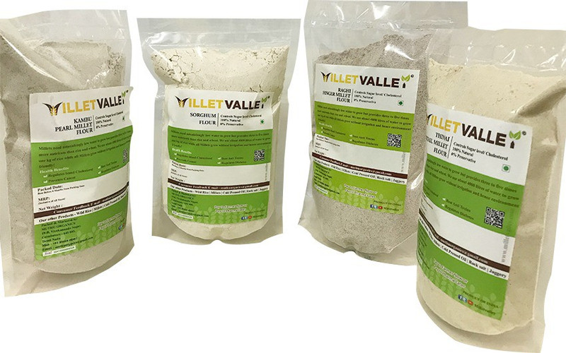 MILLET VALLEY FOXTAIL, FINGER MILLET, SORGHUM, BAJRA FLOUR (THINAI, RAGHI, KAMBU, SORGHUM FLOUR) 400GM each(400 g, Pack of 4)