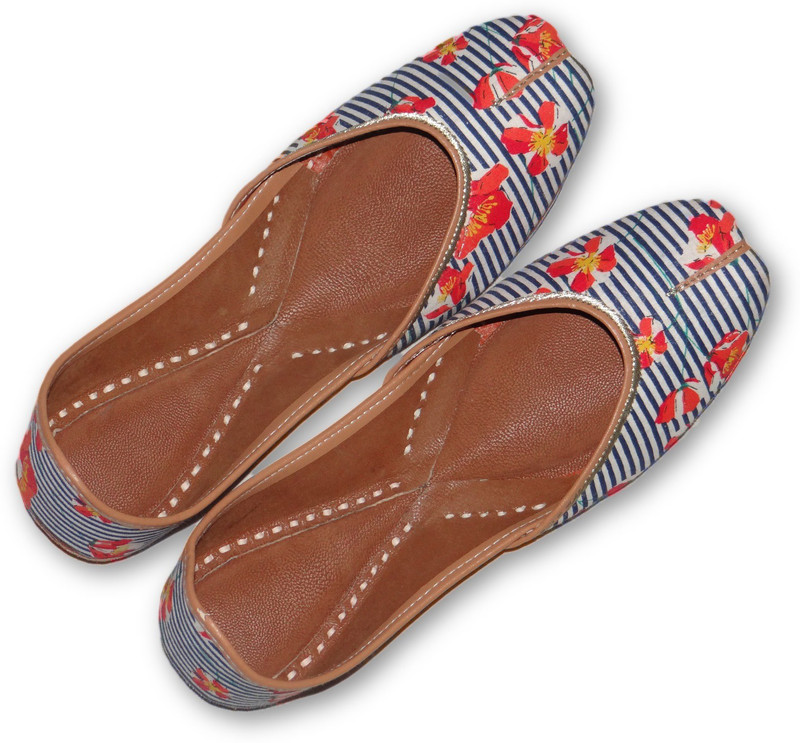 desicolour desiColour Jooti Leather Juti Punjabi Jutti Mojari Naagra Casual Daily Party Wedding Wear for Women's and Girls-Blue Stripes Jutis For Women(Multicolor)
